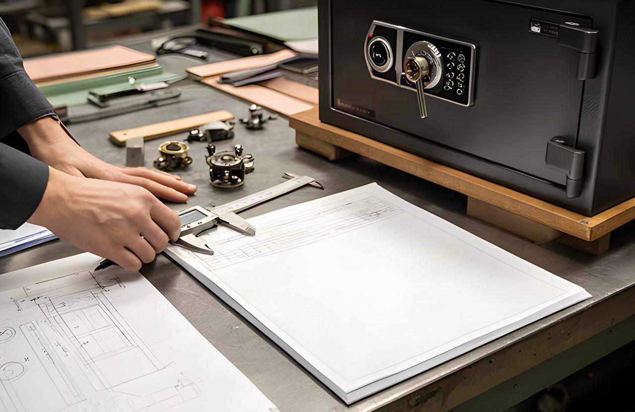 Manufacturing planner checking safe specifications and a technical order brief at a workbench