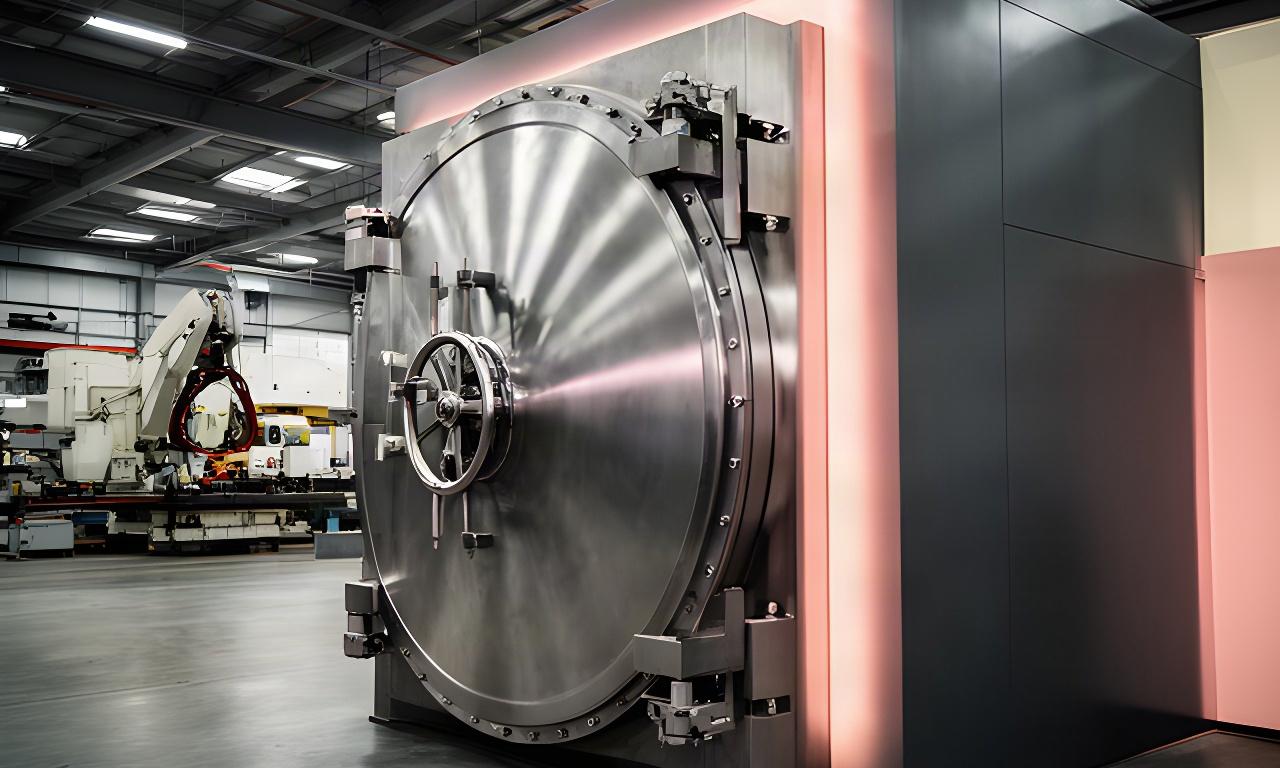 Massive reinforced bank vault door in a Singapore manufacturing facility