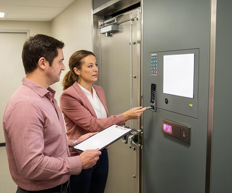 Secure vault handover inspection with access control panel in a completed facility